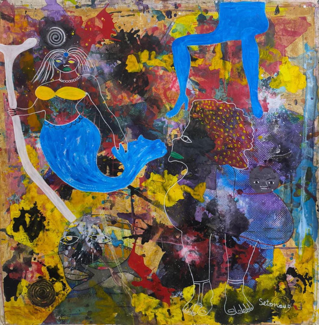 Le Royaume invisible, 2025, Acrylique sur toile, 140 × 140 cm, par Setonou Djédatin