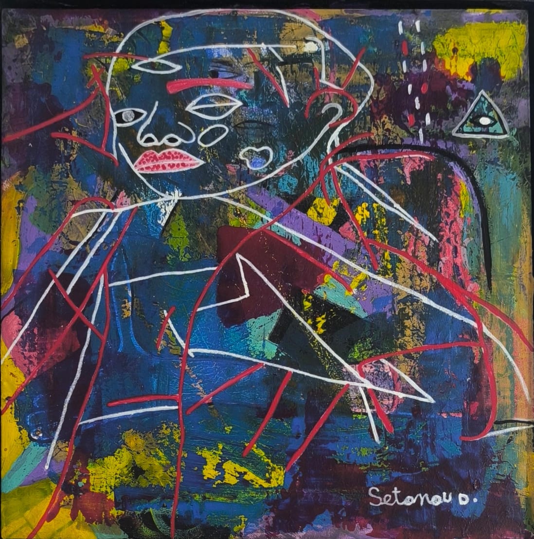 Naissance d’un regard, 2026, Acrylique sur toile, 40 × 40 cm, par Setonou Djédatin